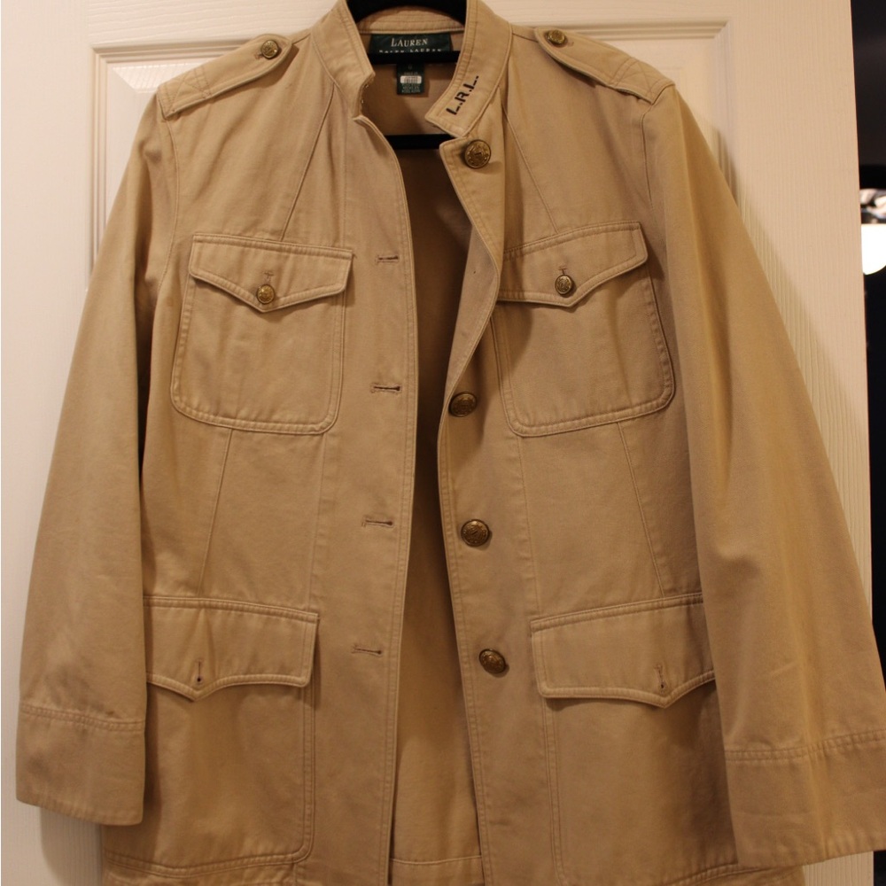 Vintage Lauren Ralph Lauren camel brown military style utility jacket -Size 8